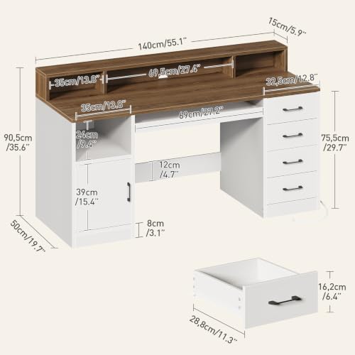 55" Office Desk with Drawers, Farmhouse Executive Desk with Drawers, view 3
