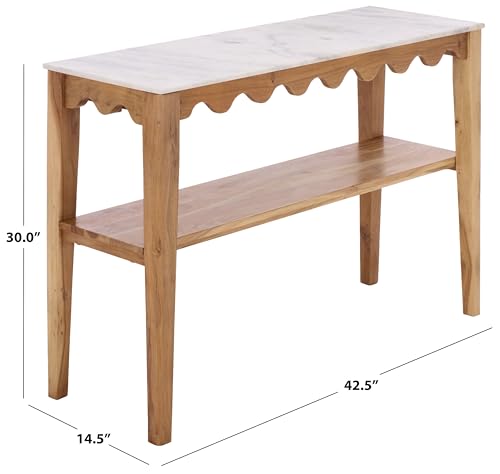 SAFAVIEH Furniture - Zemfira Console Table - White & Natural - Marble Top with Shelf Storage - Scalloped Design for Entryway, Living Room & Hallway, 42.5" W x 14.5" D x 30" H (CNS3709A)