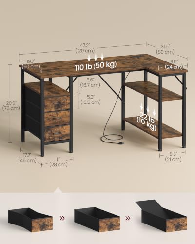 L Shaped Computer Desk with Drawers, Small Gaming Desk with Shelves, view 4