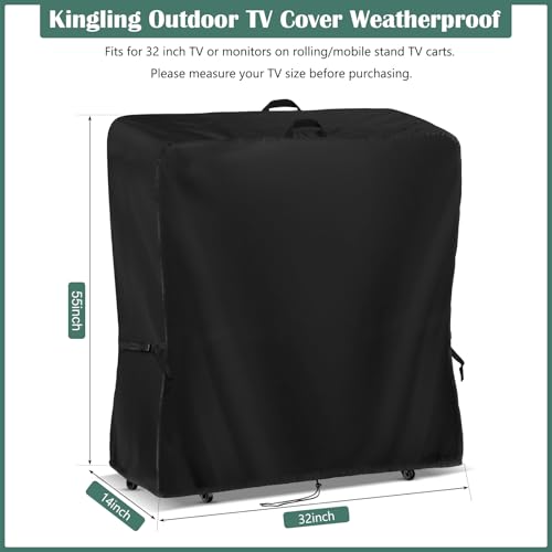 Outdoor TV Cover 32 Inch Weatherproof, Waterproof Outdoor TV Stand Covers For Mobile TV Carts With Floor Stand Base, TV Screen Protection Covers For Outside- 32”L x 14”W x 55”H(Cover Only)