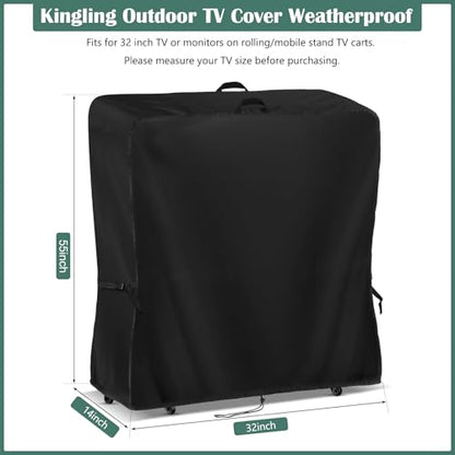 Outdoor TV Cover 32 Inch Weatherproof, Waterproof Outdoor TV Stand Covers For Mobile TV Carts With Floor Stand Base, TV Screen Protection Covers For Outside- 32”L x 14”W x 55”H(Cover Only)