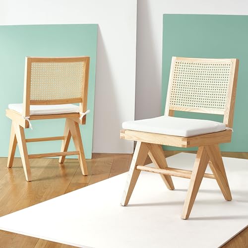 SAFAVIEH Couture Collection Colette Tropical Coastal Natural Solid Wood Rattan Dining Chair Set of 2