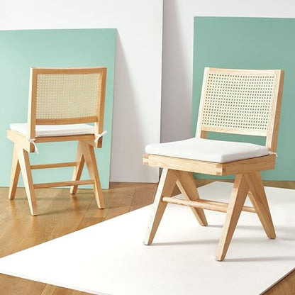 SAFAVIEH Couture Collection Colette Tropical Coastal Natural Solid Wood Rattan Dining Chair Set of 2