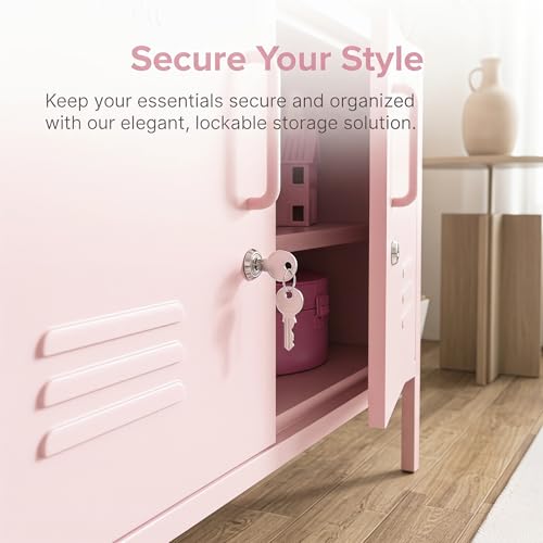 Pink 2-Door Wide Lockable Metal Storage Cabinet, TV Stand & Media Console, view 5