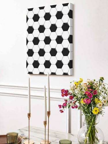 NuYeBiofx Black White Soccer Skin Canvas Wall Art Prints,40"x28" Framed Picture Artwork Symmetrical Hexagon Pattern Printed Canvas Oil Painting for Living Room Bedroom Office,Ready to Hang
