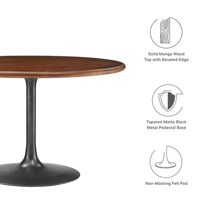 Lippa 48Inch Round Dining Table Pedestal Base Solid Wood Black Walnut Finish Modern Kitchen Room Entertaining Home Furniture Quality Stylish Elegant Durable Refined