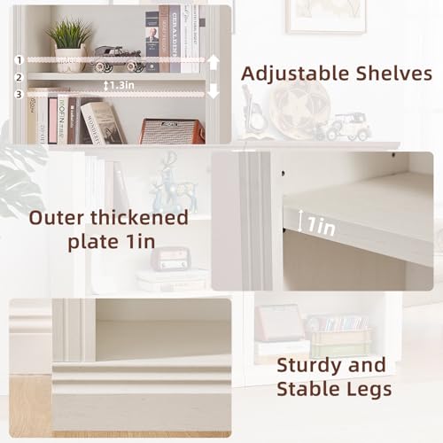 43" White Bookshelf, 3 Tier Farmhouse Small Wooden Book Shelf, view 6