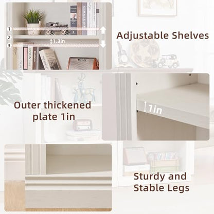 43" White Bookshelf, 3 Tier Farmhouse Small Wooden Book Shelf, view 6