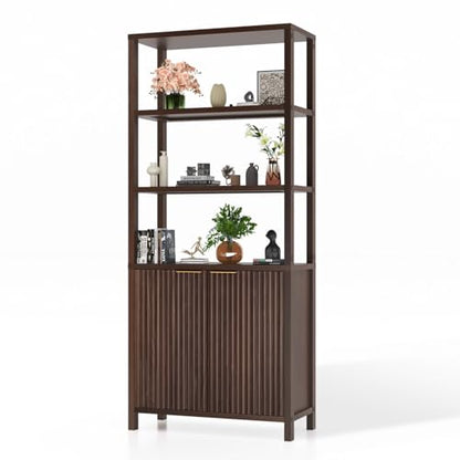 Bookcase with Fluted Doors, 71" Wood Storage Cabinet with Adjustable Shelves, view 5