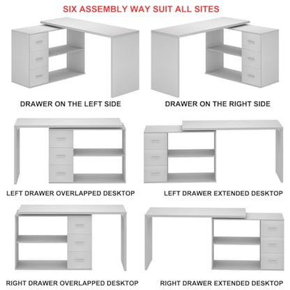 White L Shaped Desk with Drawers Shelves, Corner Home Office Desk L Shape with Storage Cabinet, Large Wood Computer Desk for PC Executive Work Writing Study, Modern Living Room Bedroom Table,60 In