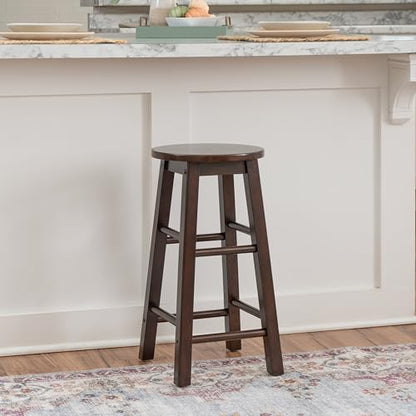 Zeke Walnut Solid Wood Backless Round Counter Stool with 24 Inch Seat Height