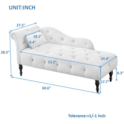 60.6" Velvet Chaise Lounge Chair with 1 Pillow and Nailhead Trimmed, view 3