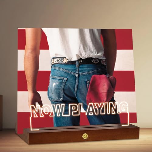 Now Playing Vinyl Record Stand, Wooden LED Vinyl Album Display Storage, Light Up Acrylic Music Collection Holder