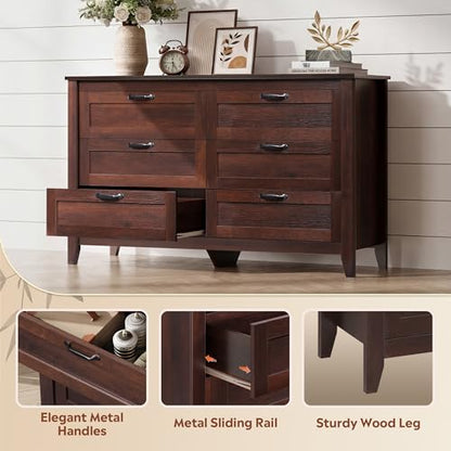 6-Drawer 53.98" W Wooden TV Stand for TVs up to 65 Inches, Brown, view 7