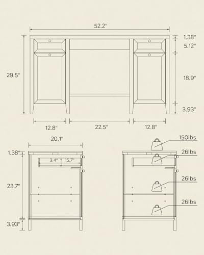 52" Executive Desk with Storage Drawers, view 3