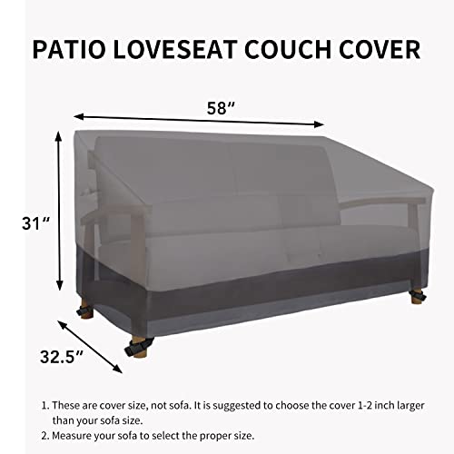 Heavy Duty 2 Seater Outdoor Loveseat Cover, Waterproof Windproof Patio Furniture Sofa Cover with Air Vent (58Wx32.5Dx31H inch, Gray/Dark Gray)
