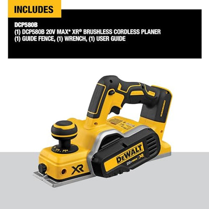 DEWALT 20V MAX Planer, 30,000 Cuts Per Minute, 2 mm Cut Depth, Brushless Motor, Bare Tool Only (DCP580B)