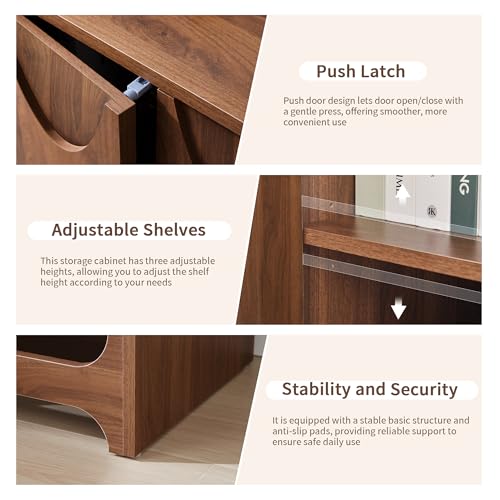 63" W Walnut Sideboard Buffet Cabinet with Storage Set of 2, view 6