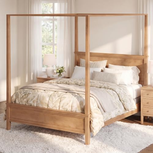 King Canopy Bed Frame with Headboard, 4-Poster Platform Bed, view 7