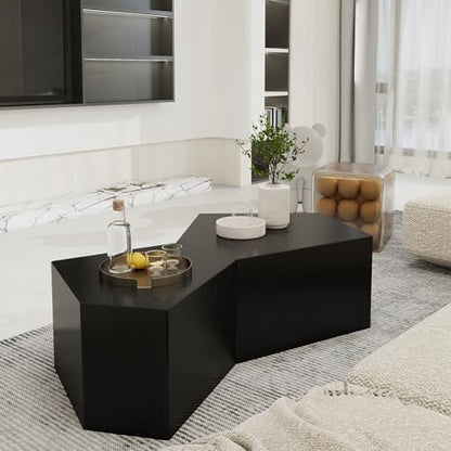 Irregular Pentagon Nesting Coffee Table,Black Modern Centre Table,Set of 2 End Table for Living Room,Office