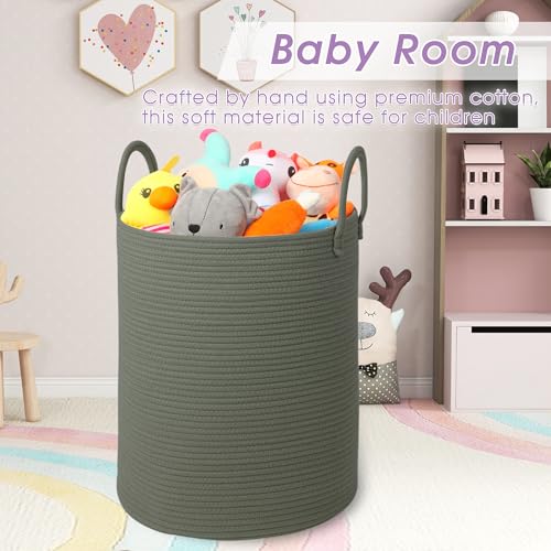 Large Laundry Basket,Laundry Hamper,15''x18'' Cotton Rope Storage Basket with Handles,baby hamper,Nursery Blanket Storage Living Room,toy basket,kids laundry(Green)