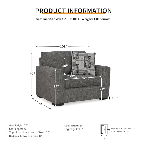 Signature Design by Ashley Gardiner Modern Upholstered Oversized Chair with 1 Throw Pillow, Gray