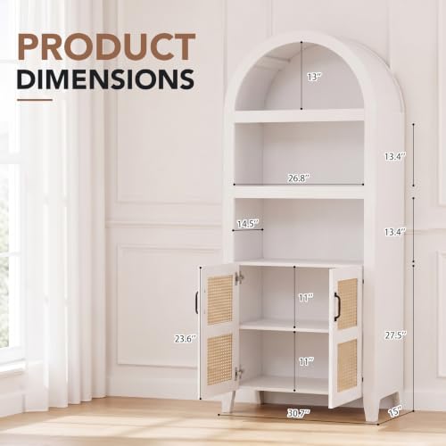 Arched White Wood Bookshelf with Adjustable Shelves, view 3