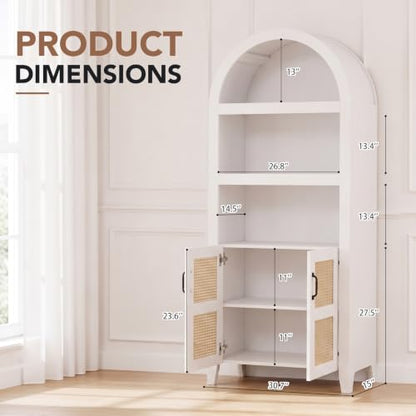 Arched White Wood Bookshelf with Adjustable Shelves, view 3