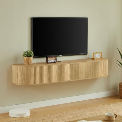 71" Oak Fluted Floating TV Stand for TVs up to 80" for Living Room, view 6