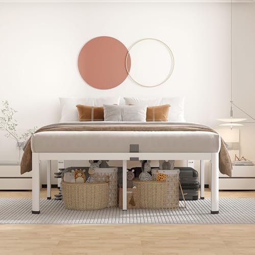 14 Inch Full Bed Frame Metal White with Rounded Corner Mattress Baffle, view 4