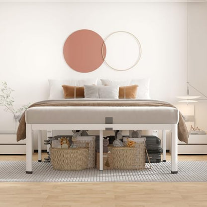 14 Inch Full Bed Frame Metal White with Rounded Corner Mattress Baffle, view 4