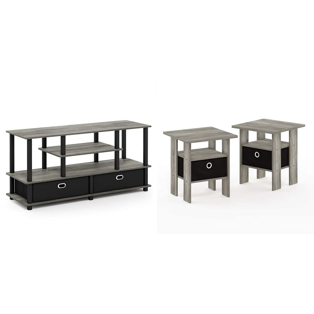 Furinno TV Stand for up to 55-Inch TV and 2 End Tables with Bin Drawer
