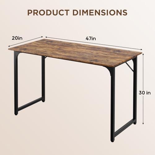 PayLessHere | 47 Inch Computer Desk | Brown | Office Desk with Metal Frame, Adjustable Feet | Water-Resistant, Scratchproof Surface | Sturdy Writing Table for Home Office or Study | Pack of 1