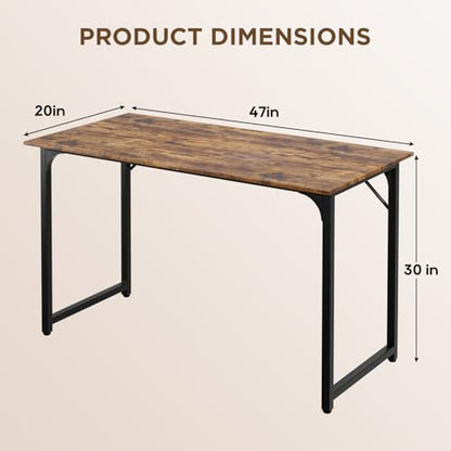 PayLessHere | 47 Inch Computer Desk | Brown | Office Desk with Metal Frame, Adjustable Feet | Water-Resistant, Scratchproof Surface | Sturdy Writing Table for Home Office or Study | Pack of 1