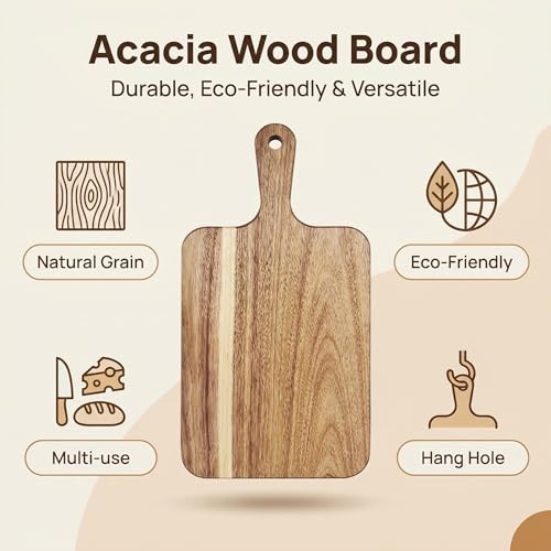 Small Acacia Cutting Board with Handle Charcuterie Cheese Serving Tray, view 7