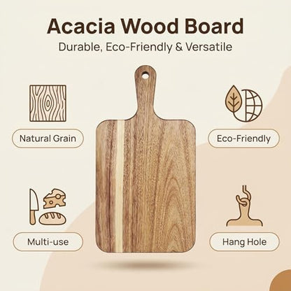 Small Acacia Cutting Board with Handle Charcuterie Cheese Serving Tray, view 7