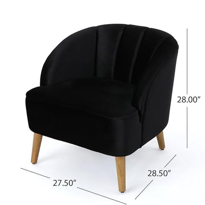 Velvet Accent Chair,Modern Lounge Living Room Chairs with A Curved Backrest and Iconic Splayed Legs,Seating Furniture for Bedroom,Black