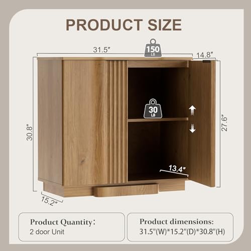 Fluted Buffet Cabinet with Storage, 31.5" Accent Sideboard Credenza, view 3