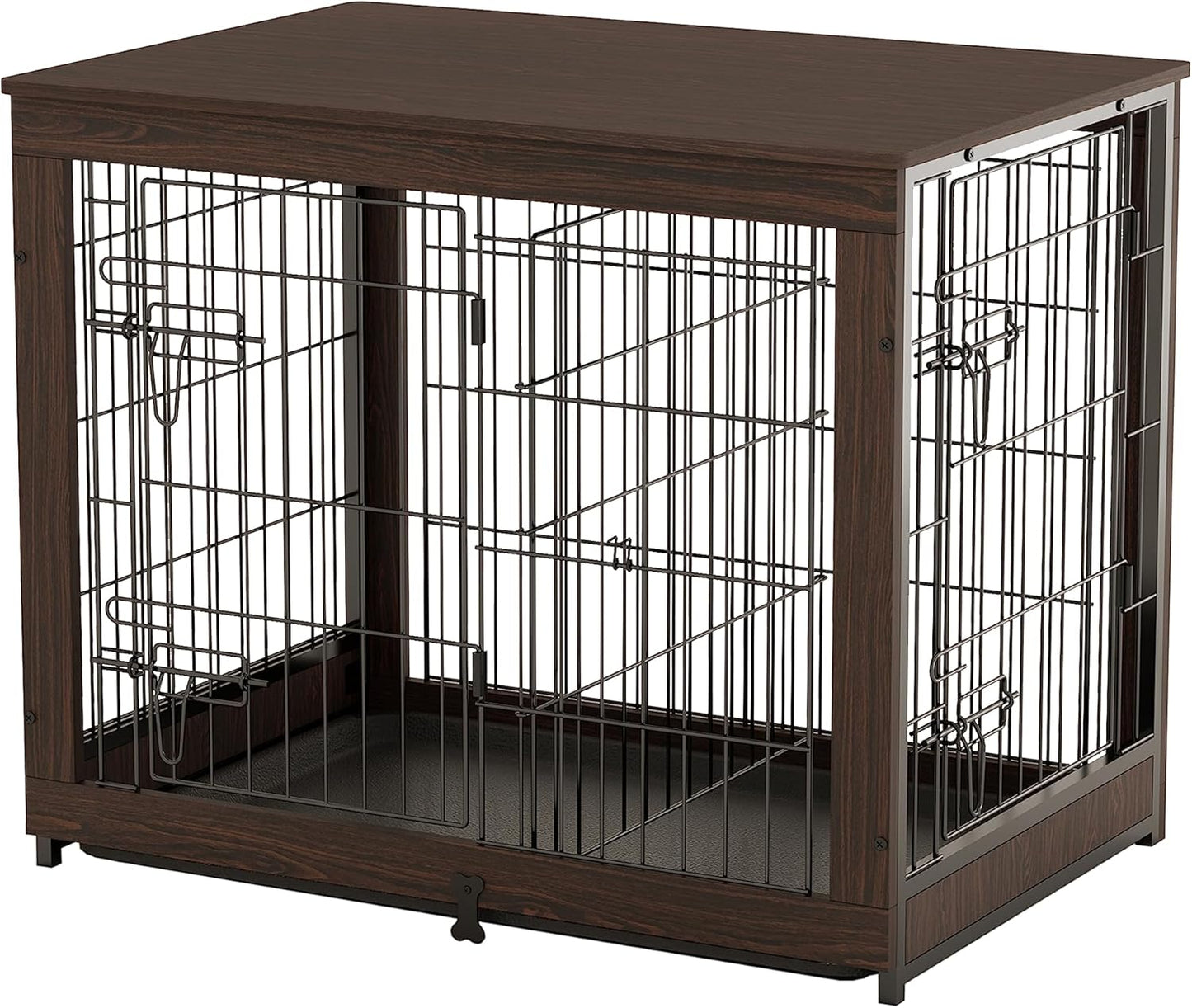 Wooden Dog Crate Furniture with Divider Panel, Dog Crate End Table with Fixable Slide Tray, Dog Kennel Furniture, Dog Kennel Indoor for Medium Dogs(M:31.8" L*22.1" W*26.3" H,Brown Walnut)