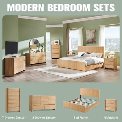 Modern 5 Drawers Dresser for Bedroom, Chests of Drawers-Natural, view 6