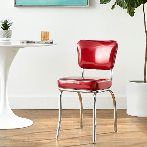 Glitter Sparkle Retro Chrome Kitchen Chair with 2" Box Seat, Red