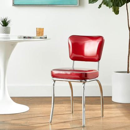 Glitter Sparkle Retro Chrome Kitchen Chair with 2" Box Seat, Red