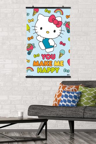 Hello Kitty - Happy Wall Poster, 22.375" x 34", Premium Poster & Clip Bundle
