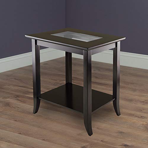 Genoa 25.04 x 23.94 x 16.3-Inch Composite Wood End Table with Glass Top, Dark Brown (92419)