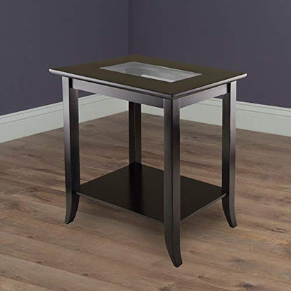 Genoa 25.04 x 23.94 x 16.3-Inch Composite Wood End Table with Glass Top, Dark Brown (92419)