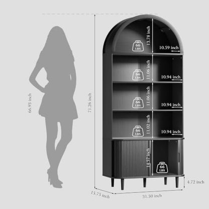 Modern Black Arched Bookshelf with Adjustable Shelves, view 3