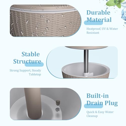 Outdoor Side Table, Cooler Bar Table, Weather Resistant Patio End Tables, Patio Furniture for Garden, Porch, Pool, Lawn, Backyard or Indoor