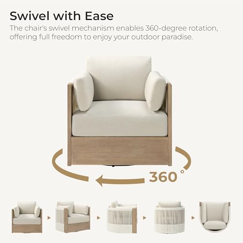 CHITA Outdoor Furniture Set 4 Piece, 5-Seats Patio Conversation Set | 3-Seater Sofa, 2 Swivel Chairs, 1 Coffee Table, FSC Certified Acacia Wood, 7.9in Thickened Seat Cushion, Fully Assembled