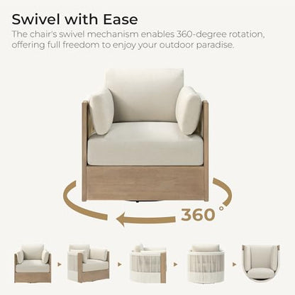 CHITA Outdoor Furniture Set 4 Piece, 5-Seats Patio Conversation Set | 3-Seater Sofa, 2 Swivel Chairs, 1 Coffee Table, FSC Certified Acacia Wood, 7.9in Thickened Seat Cushion, Fully Assembled