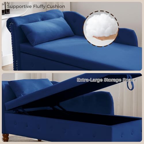 Velvet Chaise Lounge Indoor with Storage,Lounge Chair Sofa,Blue, view 7